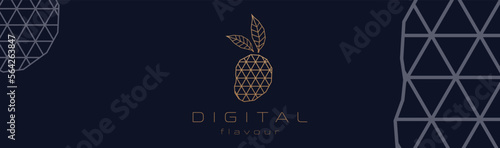 A digital logo design of mango in line art style. A modern technlolgical logo design of a mango.