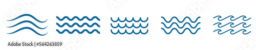 Blue ocean water wave set logo icon object isolated on white background vector illustration.