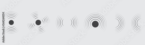 Wave sonar. Radar with signal. Icon of pulse. Concentric sound circle. High sonic frequency with vibration in air. Noise and energy from speaker. Symbol of radio, military protection and scan. Vector.