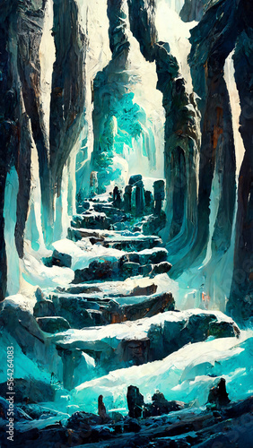 Mayan civilization Snow and ice forest land cave illustration art Generative AI Content by Midjourney © simon