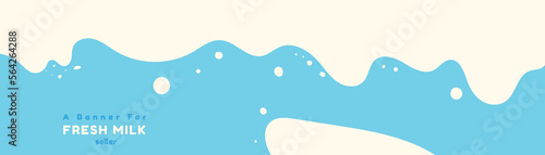 Modern poster fresh milk with splashes on a light blue background. Vector illustration in flat minimalistic style. A banner for fresh milk seller.