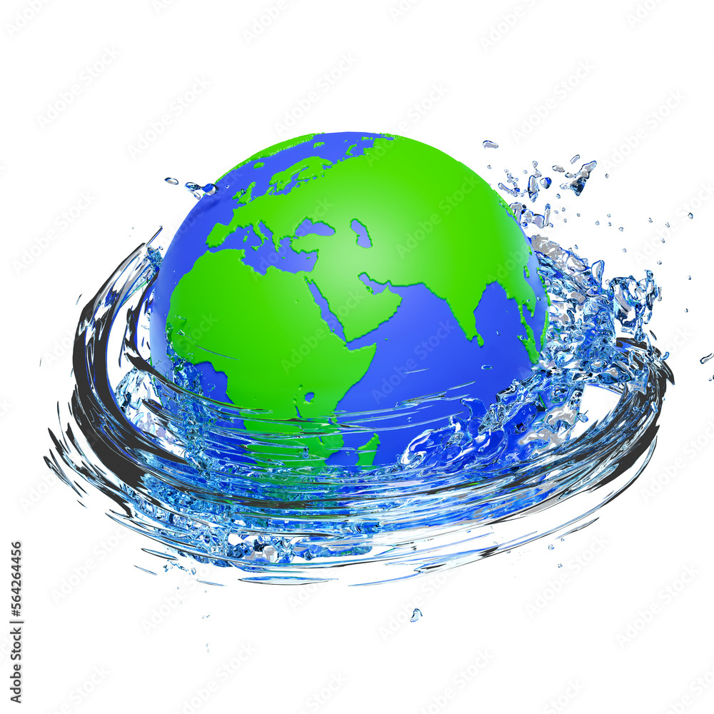3d world water day concept with water splash, clear blue water scattered around isolated. 3d render illustration 3d world water day concept with water splash, clear blue water scattered around isolated. 3d render illustration