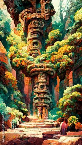 forest Maya ancient culture. Aztec and Inca civilization illustration art Generative AI Content by Midjourney © simon