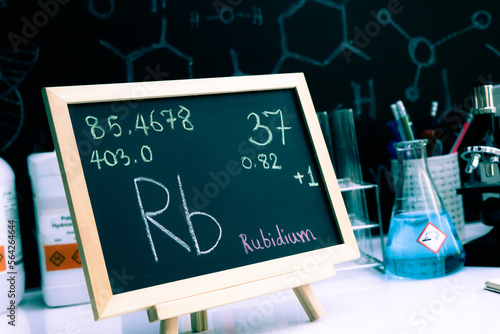 rubldium and symbol structural formula chemical on the blackboard