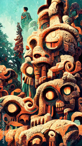 forest Maya ancient culture. Aztec and Inca civilization illustration art Generative AI Content by Midjourney