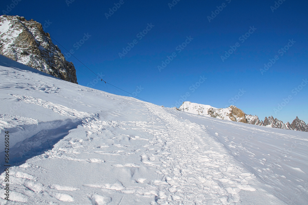 With Skyway Mont Blanc high in the Alps, Italy, Aosta Valley.
Near to Mont Blanc at 3,466 metres, Courmayeur.