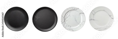 Marble textured and black coloured  plate photo on a white background
