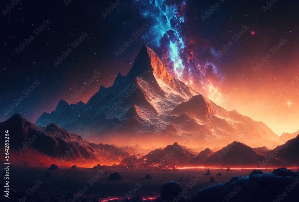 future mountain with galaxy and space cinematic generative ai