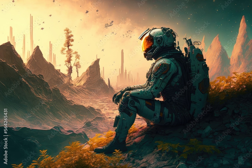 illustration landscape an astronaut generative ai illustration landscape an astronaut generative ai