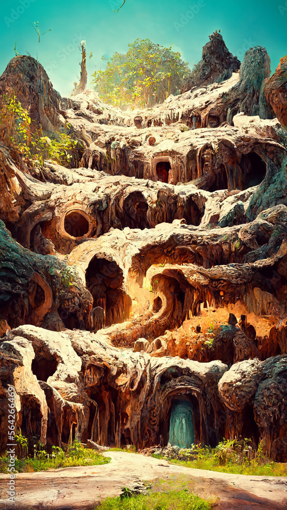 Fototapeta premium Mayan civilization forest land cave illustration art Generative AI Content by Midjourney