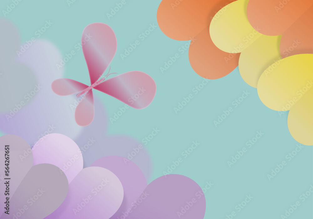 
Vector illustration of butterfly and hearts. Background in soft tones. Flat illustration.