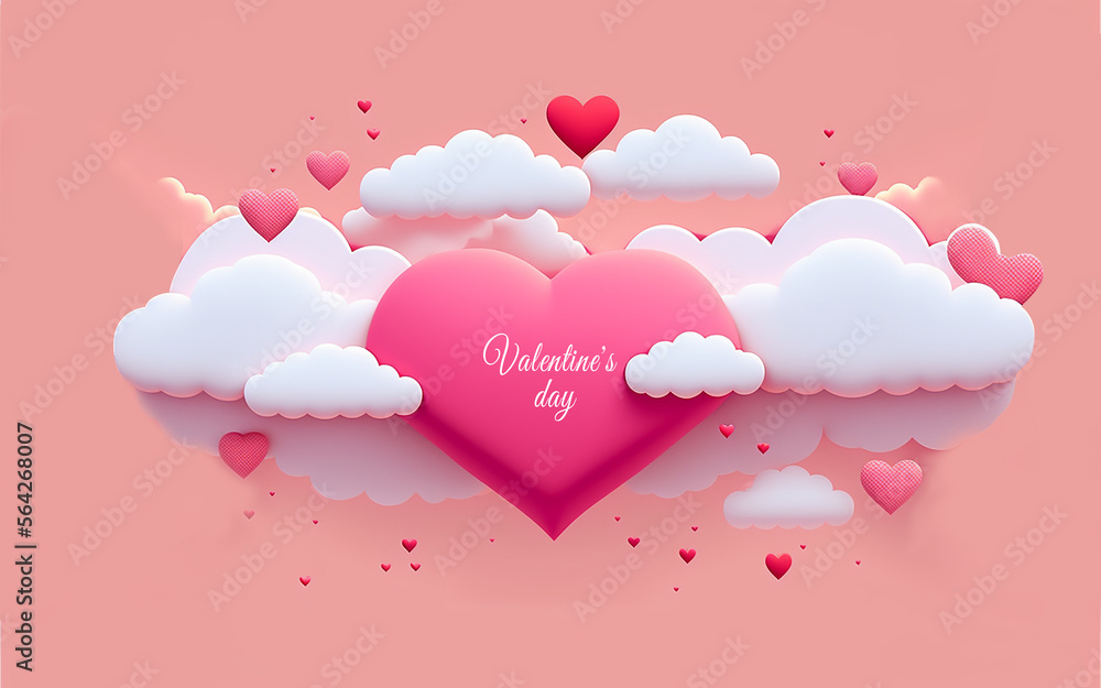 love with clouds for valentine's day with pink background