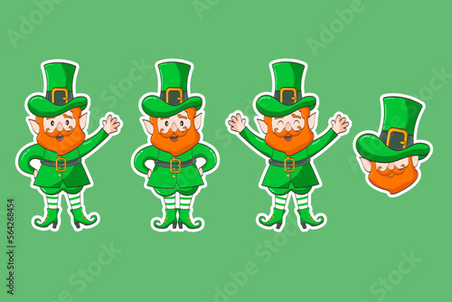 Leprechaun cartoon character sticker set. Happy st. patrick's day. Illustration of a leprechaun