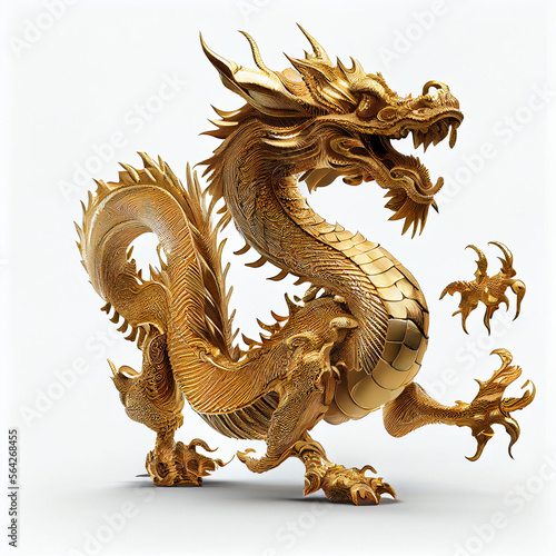 Golden dragon on a white background. generative AI © Stock Photo For You