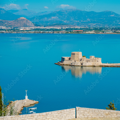 port of Nafplio and Bourtzi castle, in Greece photo