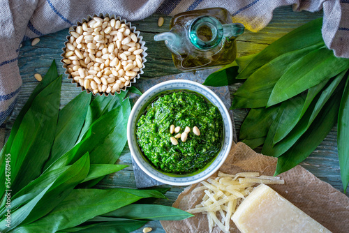 Homemade wild garlic pesto