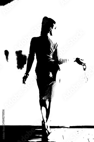 let's talk a little about BDSM.  Silhouettes of a girl with BDSM toys. Black and white image of a woman in BDSM style.