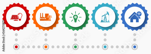 Industry and technolog vector icons, power and renewable energy flat design web badges collection, business infographic template