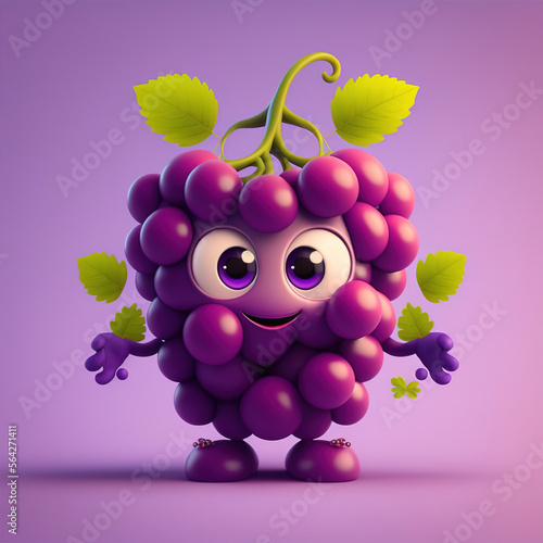 Cute Happy Grapes Character Cartoon 3D. Generative AI
