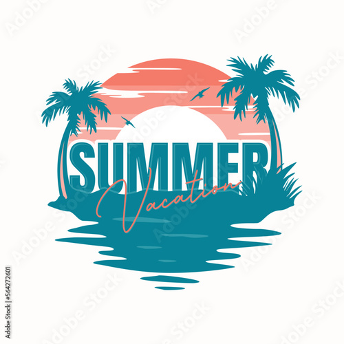 Sunset on the beach with letter Summer Vacation
