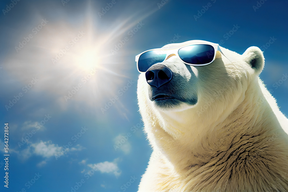 ภาพประกอบสต็อก Polar bear or ice bear portrait wearing sunglasses ...