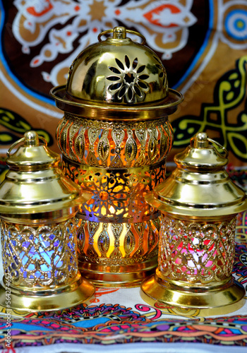 Ramadan Lantern lamp or Fanous Ramadan as a festive celebration of the Islamic fasting days in Arabian Islamic countries, religion holy fast days among Muslims, selective focus photo