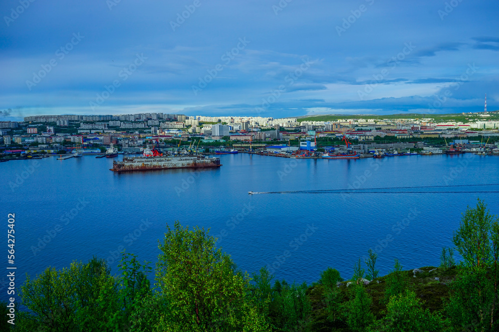 Panorama of the Kola Bay with a view of the city.