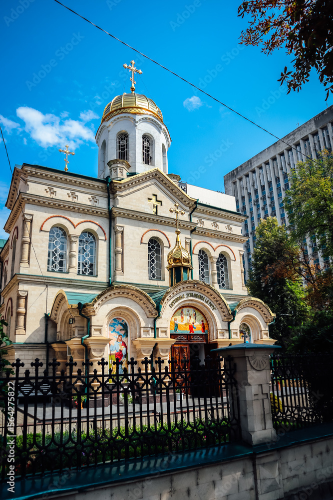 Colourful Christian orthodox church in the center of Chisinau, Republic of Moldova