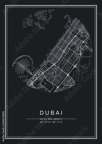 Black and white printable Dubai city map, poster design, vector illistration.