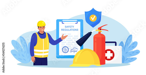 OSHA. Occupational Safety and Health Administration. Work Safety Regulations. Government Service Protecting at Job. Worker Security Protection Policy. Caution Regulation Document for Trauma Prevention