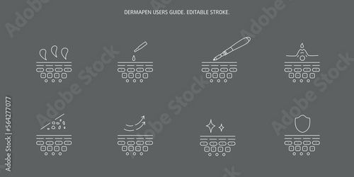 Derma roller, dermapen or mesopen line icon for face treatment. Vector stock illustration isolated on black chalkboard background. Editable stroke. 