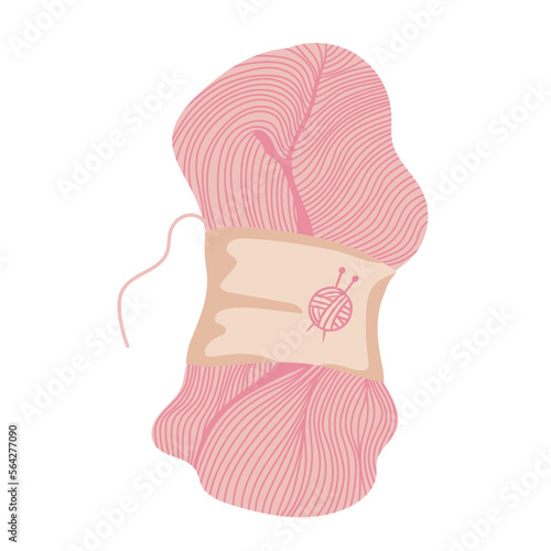 Pink hank yarn for knitting or crochet. Female hobby. Hand drawn vector illustration of knitting supplies, hobby items, leisure time concept