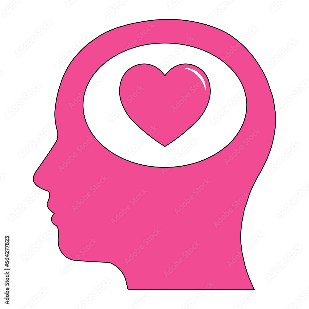 Simple illustration of head with heart icon for St. Valentines Day Simple illustration of head with heart icon for St. Valentines Day