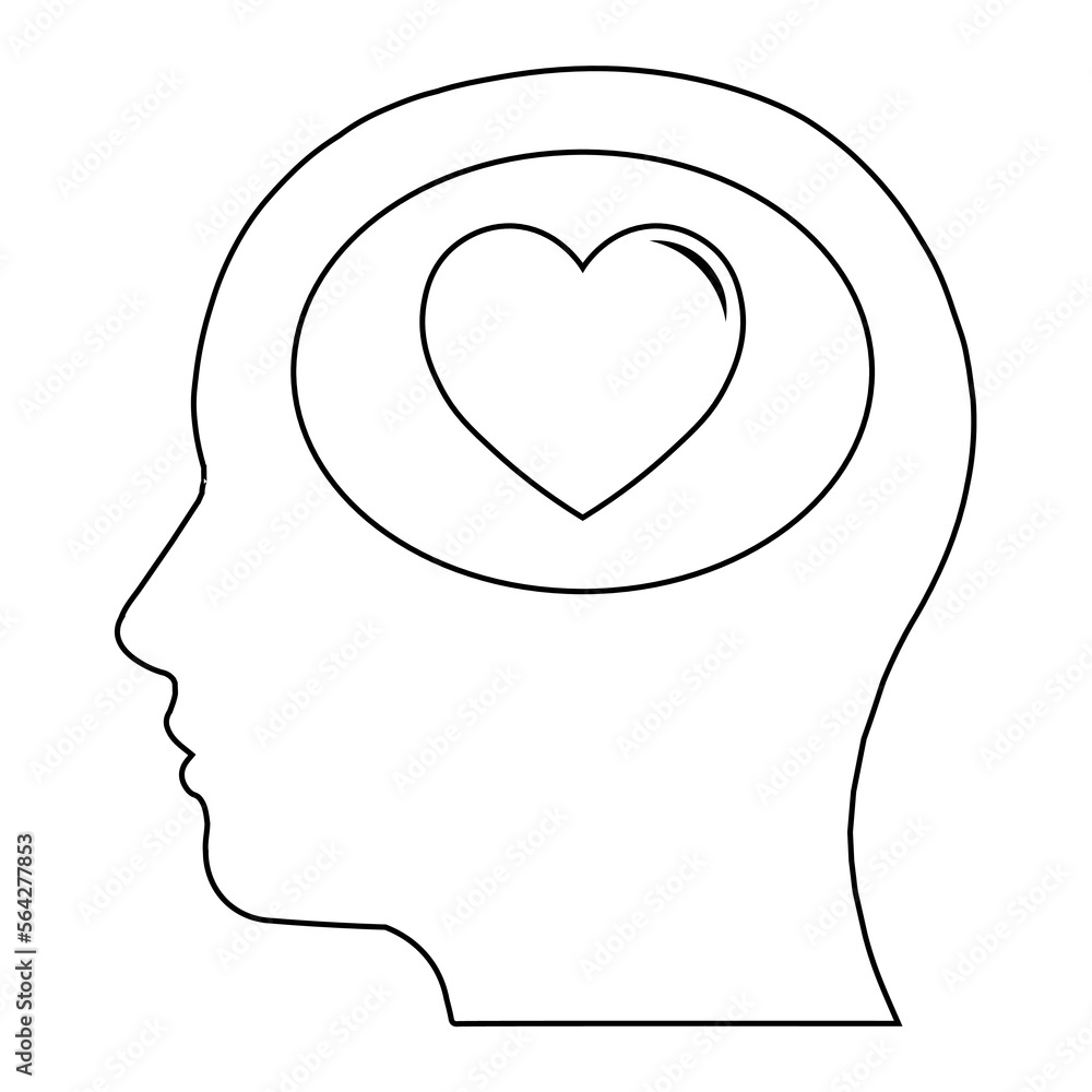 Simple illustration of head with heart icon for St. Valentines Day