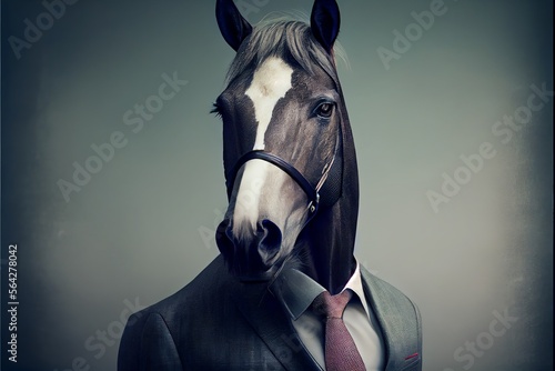portrait of a horse dressed in a formal business suit. Generative AI © Pixel Matrix