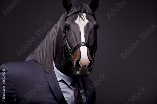 portrait of a horse dressed in a formal business suit. Generative AI