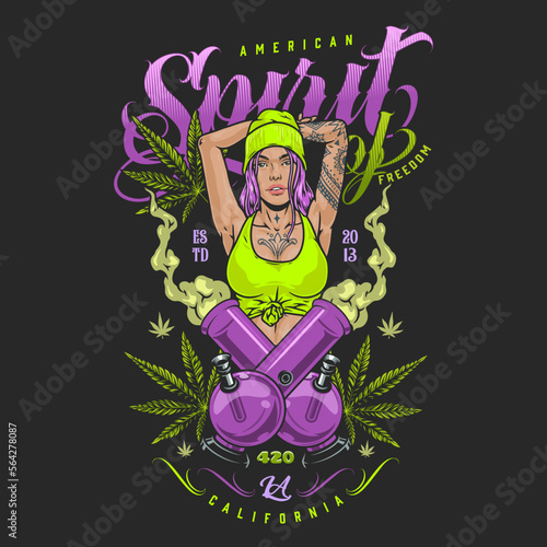 Girl with cannabis colorful flyer