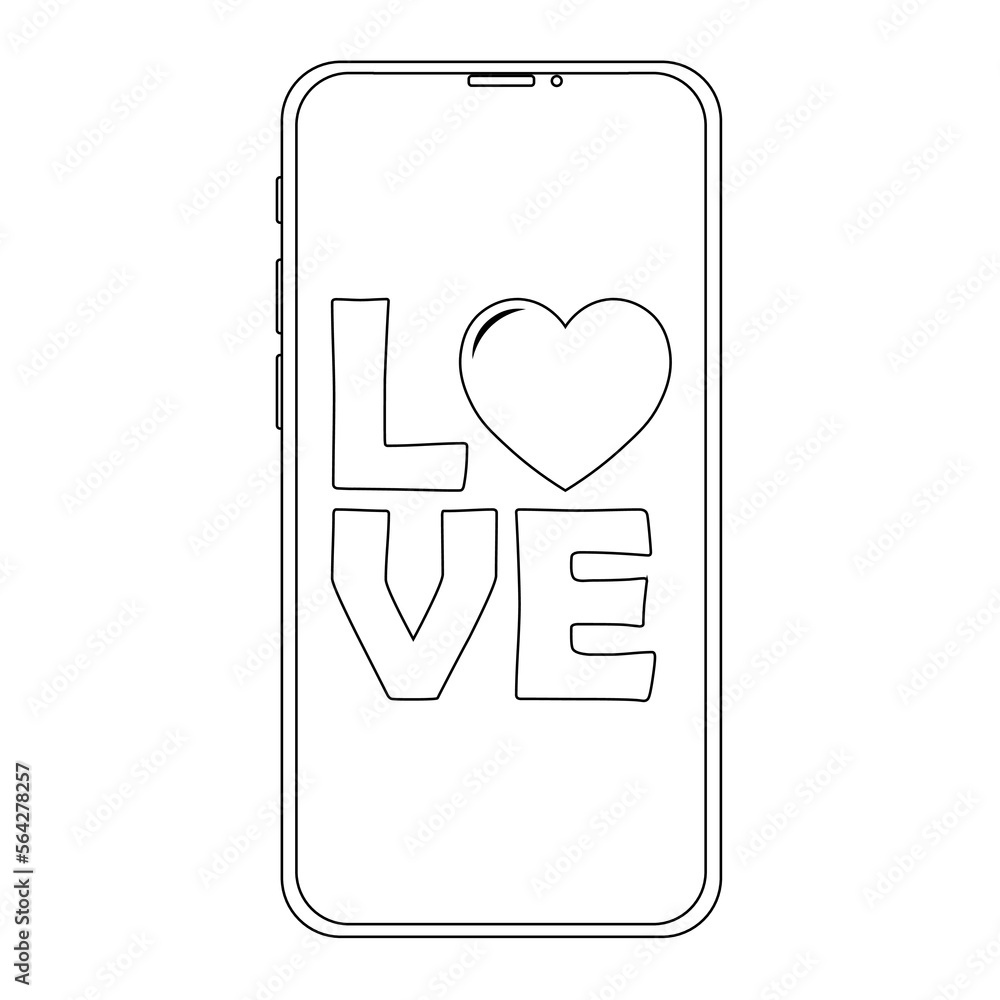 Simple illustration of phone with heart icon for St. Valentines Day Simple illustration of phone with heart icon for St. Valentines Day
