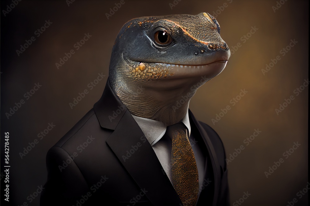 Portrait of a Salamander dressed in a formal business suit. Generative AI Portrait of a Salamander dressed in a formal business suit. Generative AI