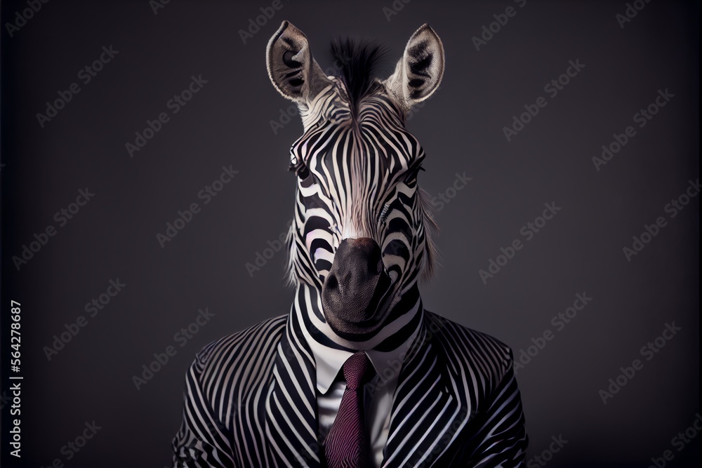 Portrait of zebra in a business suit. Generative AI - obrazy, fototapety, plakaty 