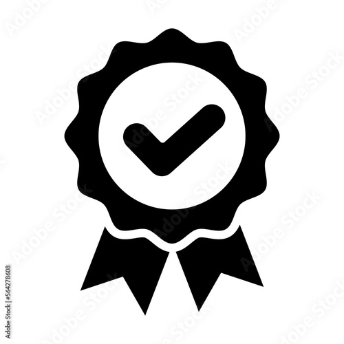 Approved or certified medal icon in a flat design. Approval check sign. Certified or approved ribbon with checkmark Black award ribbon medal symbol with tick on white. Rosette icon Vector illustration