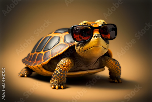 Coole Schildkröte mit einer Sonnenbrille auf einem einfachen Hintergrund generative ai