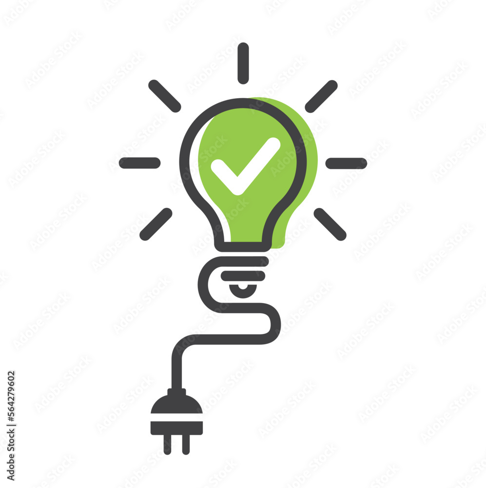 Check mark inside Lightbulb with power plug. Check mark inside Lightbulb with power plug.