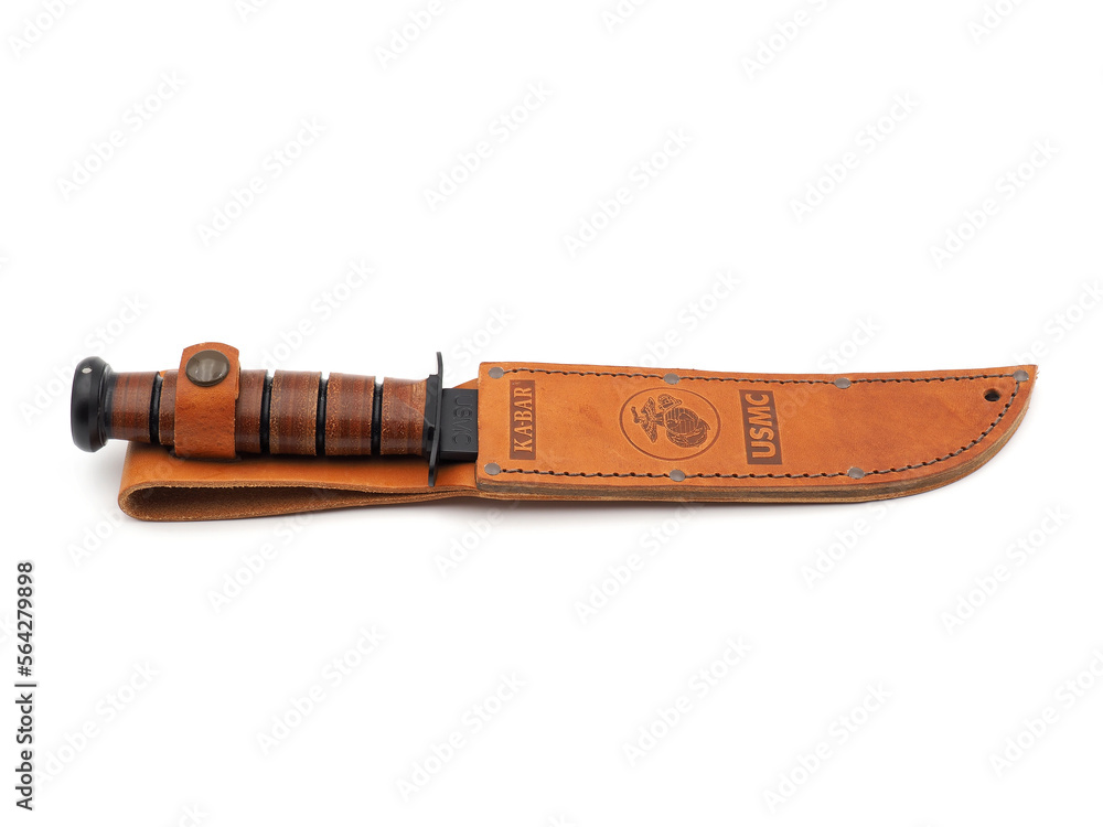 ROME, ITALY JANUARY 24, 2023. KaBar Military Knife inside leather
