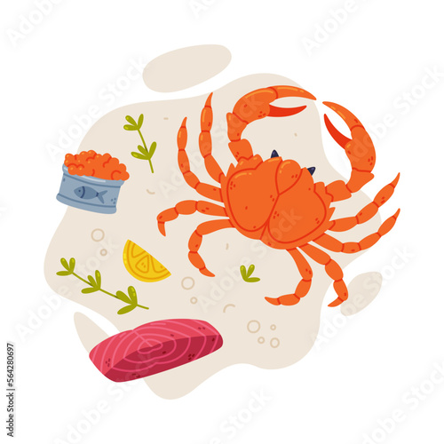 Tasty Seafood and Fresh Sea Product Vector Composition