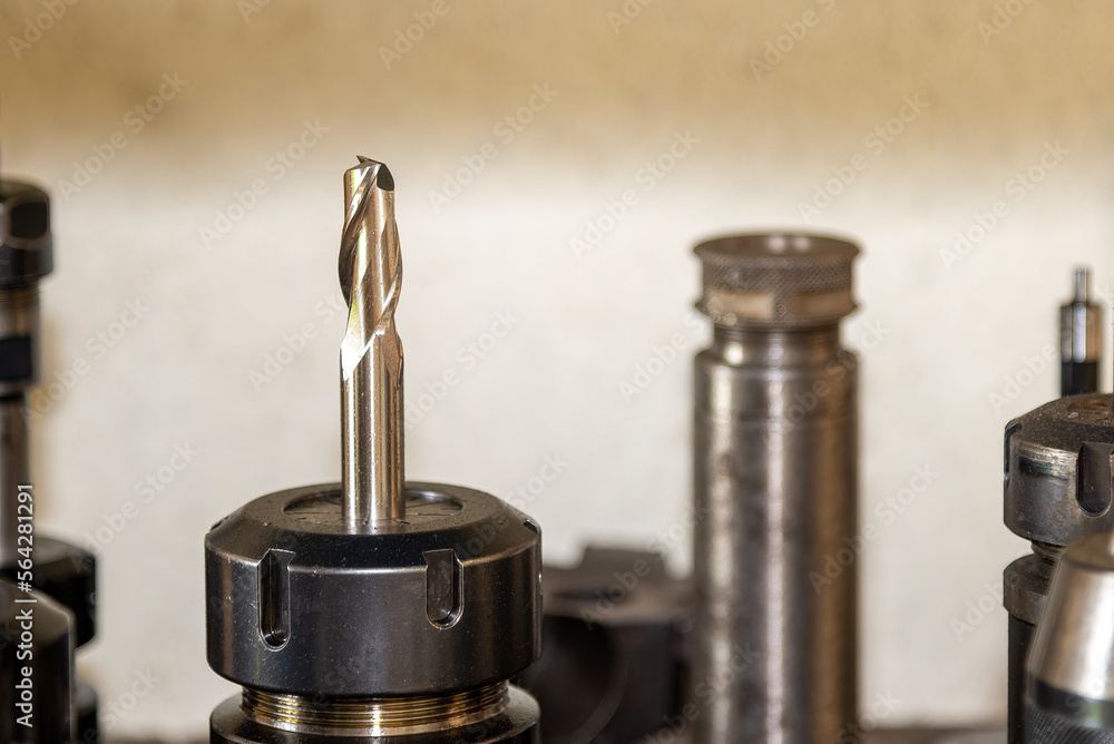 Obraz premium Close-up scene the group of the flat end mill tool for CNC milling machine.