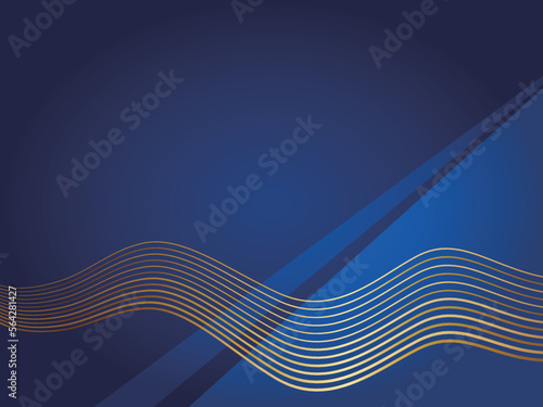 高級感のある曲線の抽象的な背景　横位置　ブルー＆ゴールド