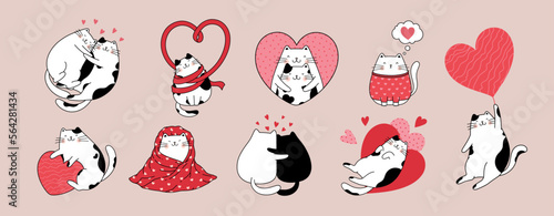 Romantic set of cute cats in love. Vector design concept for Valentine's day.