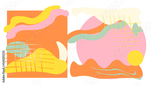 Abstract shapes fashion trend, pastel palette, hippie style 60s 70s. Matisse element.