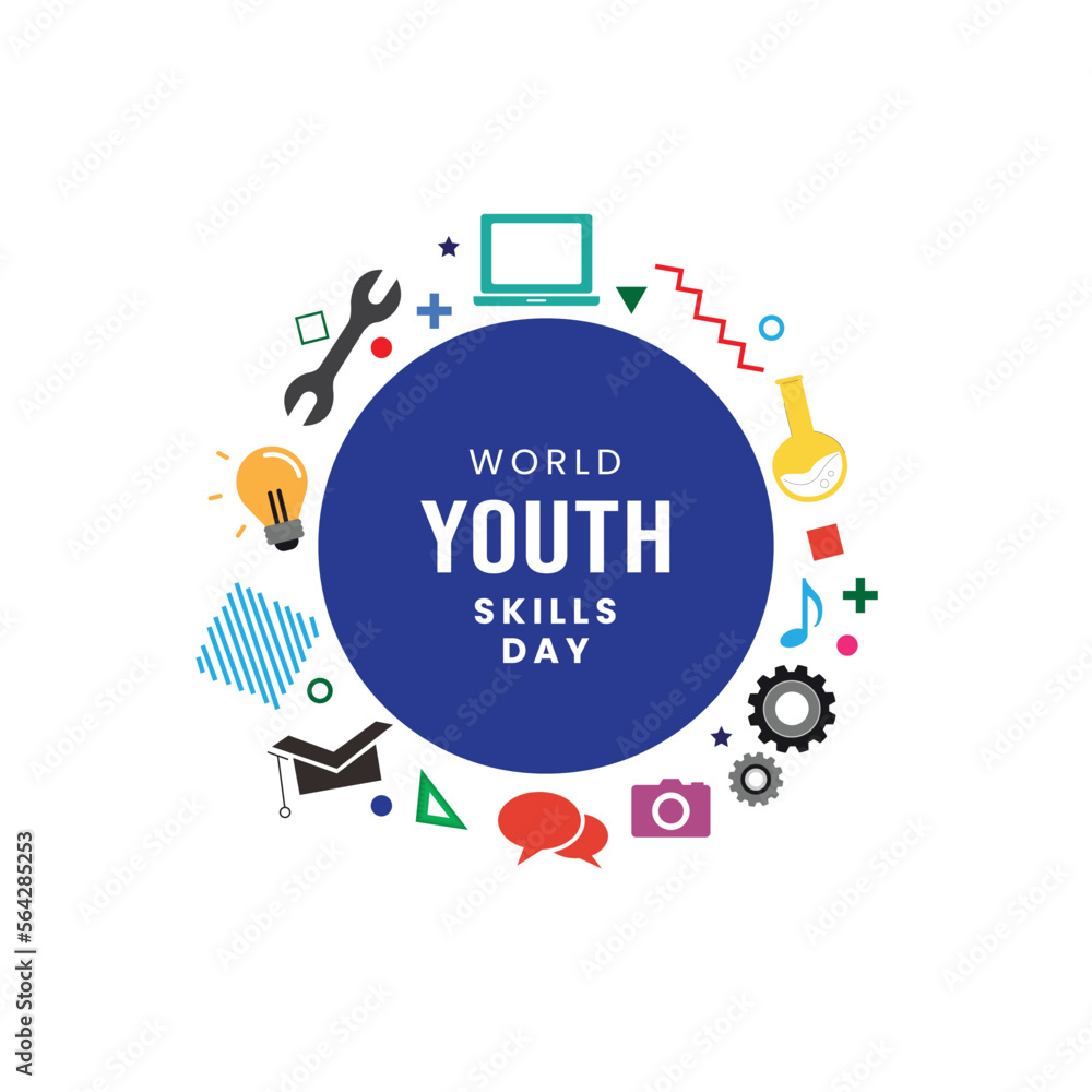 World Youth Skills Day, vector Illustration, July 15, poster, postcard, label, sticker, logo, Vector illustration, social media post, banner, poster, flyer, typography, entrepreneurship